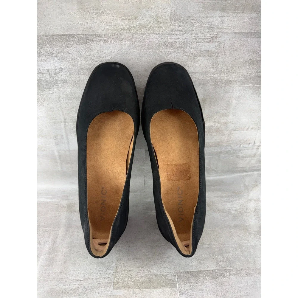 Vionic Sereno Women Black Wedge Pumps Round Toe Orthotic Comfort Shoes Size 8.5